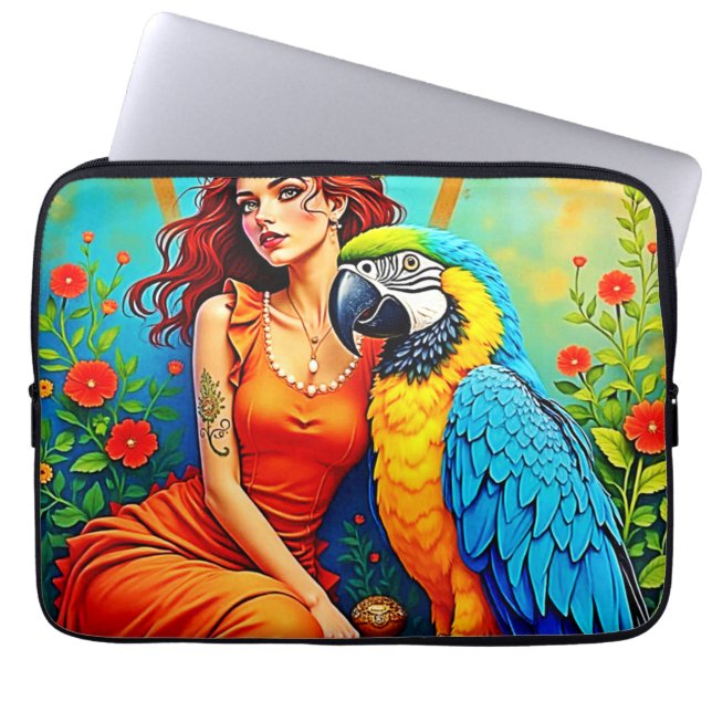 Capa Para Notebook Beleza tropical e Design de papagaio azul (Frente)