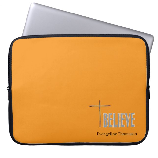 Capa Para Notebook Believe Christian Cross Custom Name Ladies (Frente)