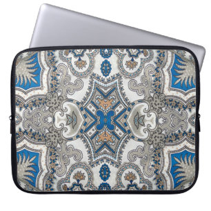 Capa Para Notebook Belo arabesco branco e azul, padrão islâmico