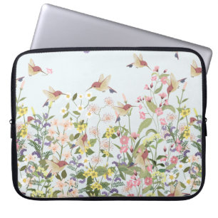 Capa Para Notebook Belo beija-flor no jardim floral doce
