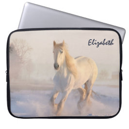 Capa Para Notebook Belo Cavalo Branco Galopando na Neve