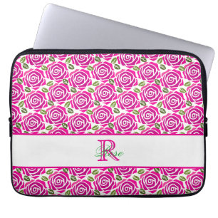 Capa Para Notebook Belo Monograma de Nome de Rosas Rosa Quente Femini