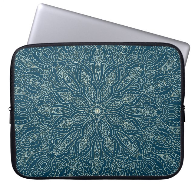 Capa Para Notebook Belo ornamento de rendas azuis, feliz de bico (Frente)