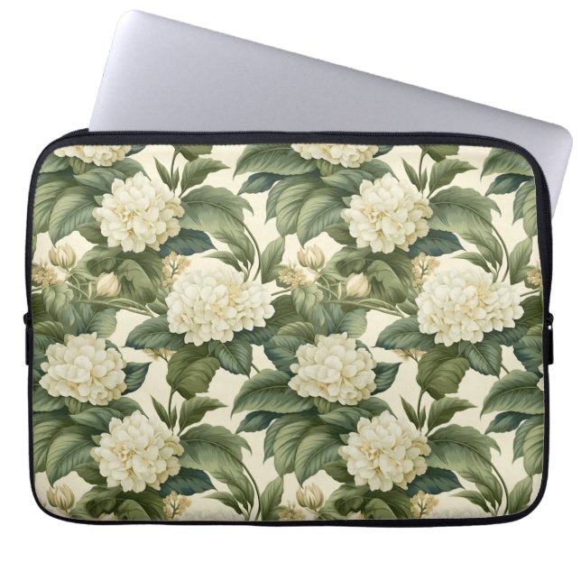 Capa Para Notebook Belo padrão floral branco clássico (Frente)