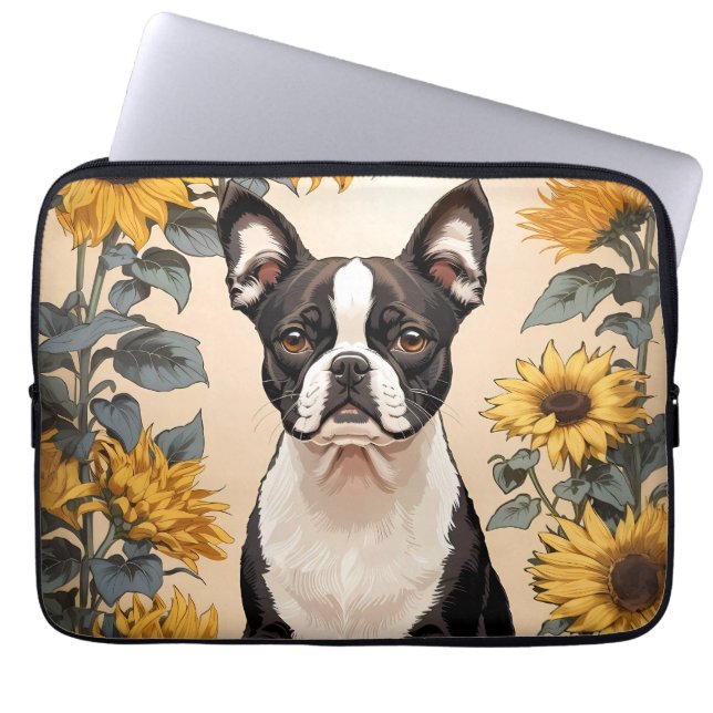 Capa Para Notebook Belo Sol Amarelo de Boston Terrier (Frente)