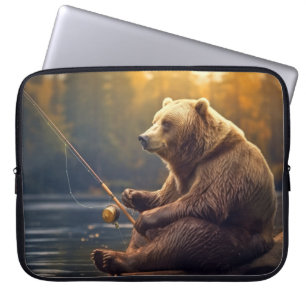 Capa Para Notebook Belzzle Bear Animal Diversão Lago Pesca Tempo Feli
