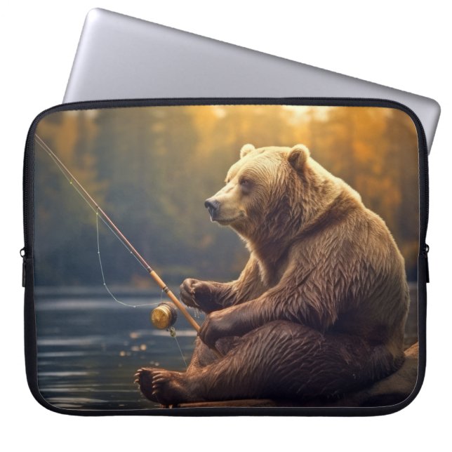 Capa Para Notebook Belzzle Bear Animal Diversão Lago Pesca Tempo Feli (Frente)