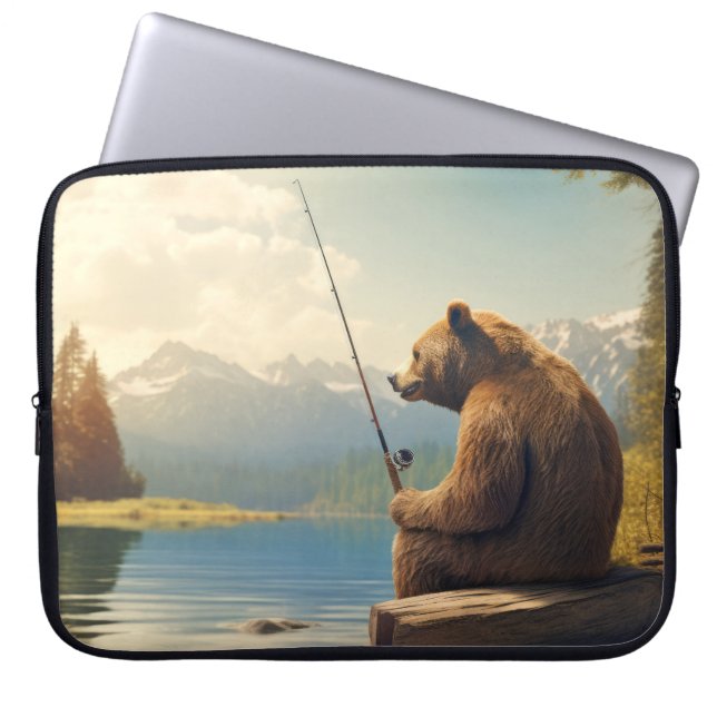 Capa Para Notebook Belzzle Bear Animal Diversão Lago Pesca Tempo Feli (Frente)