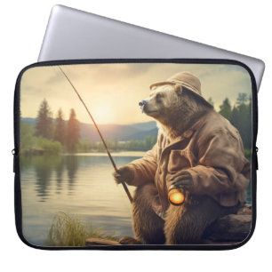 Capa Para Notebook Belzzle Bear Animal Diversão Lago Pesca Tempo Feli