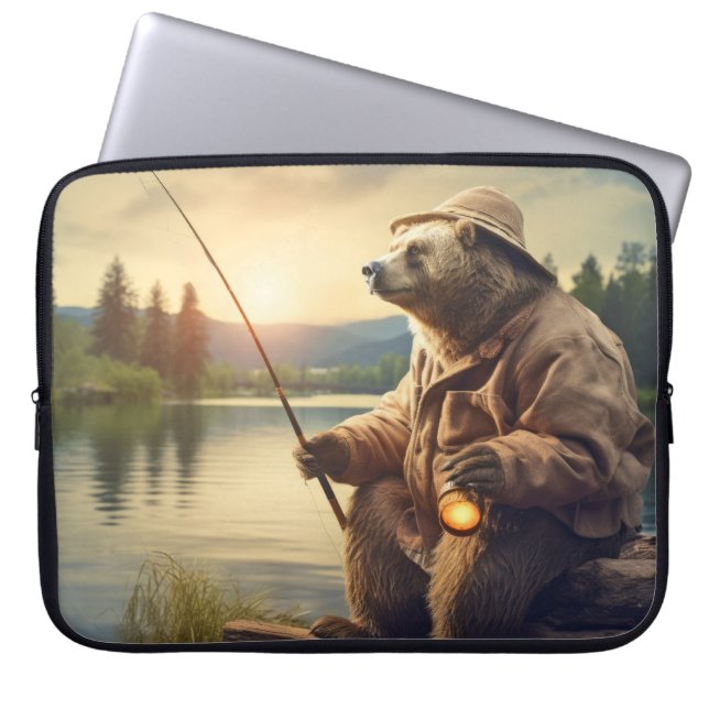 Capa Para Notebook Belzzle Bear Animal Diversão Lago Pesca Tempo Feli (Frente)