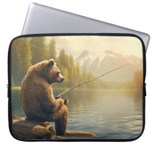 Capa Para Notebook Belzzle Bear Animal Diversão Lago Pesca Tempo Feli