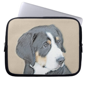 Capa Para Notebook Bernese Mountain Dog Puppy Painting - Arte Origina
