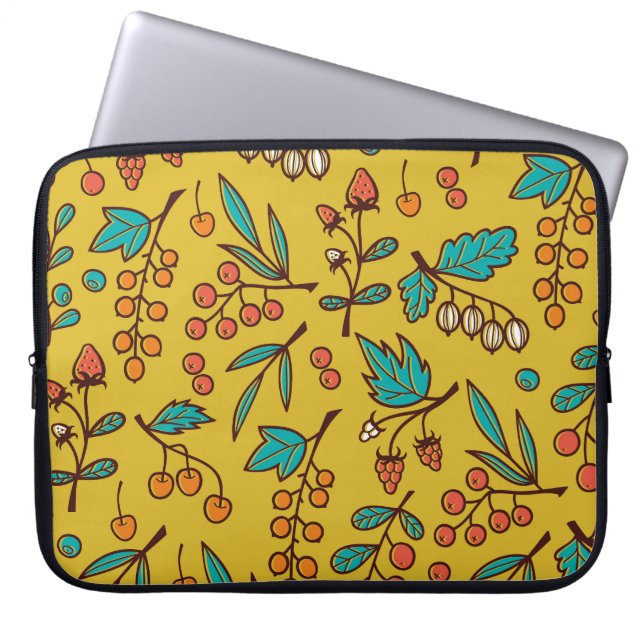 Capa Para Notebook Berries em galhos, padrão natural sem costura. (Frente)