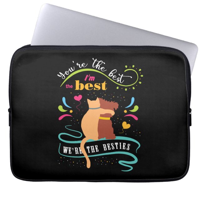 Capa Para Notebook Besties Cat and Dog Engraçado Cotação (Frente)