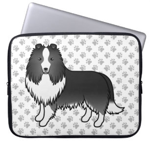 Capa Para Notebook Bi-Black Shetland Sheepdog Cartoon Dog & Paws
