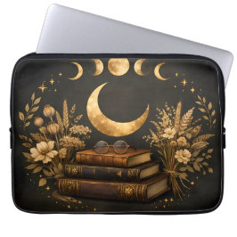 Capa Para Notebook Biblioteca Mística Dourada & Arte Boho Botânica da