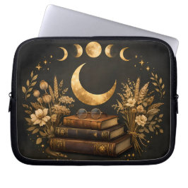 Capa Para Notebook Biblioteca Mística Dourada & Arte Boho Botânica da