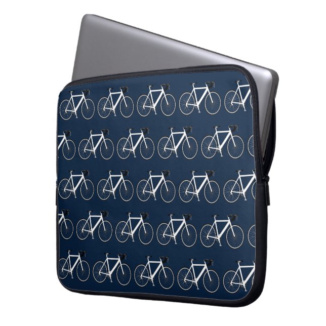 Capa Para Notebook Bicicleta Branca Sobre Azul Marinho (Frente Esquerda)