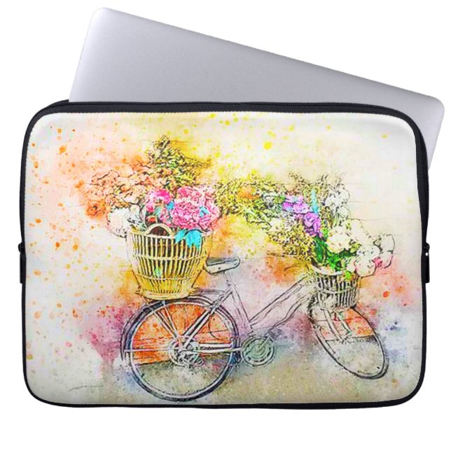 Capa Para Notebook Bicicleta e flores  (Frente)