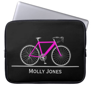 Capa Para Notebook Bicicleta Rosa Neon com Nome em Preto