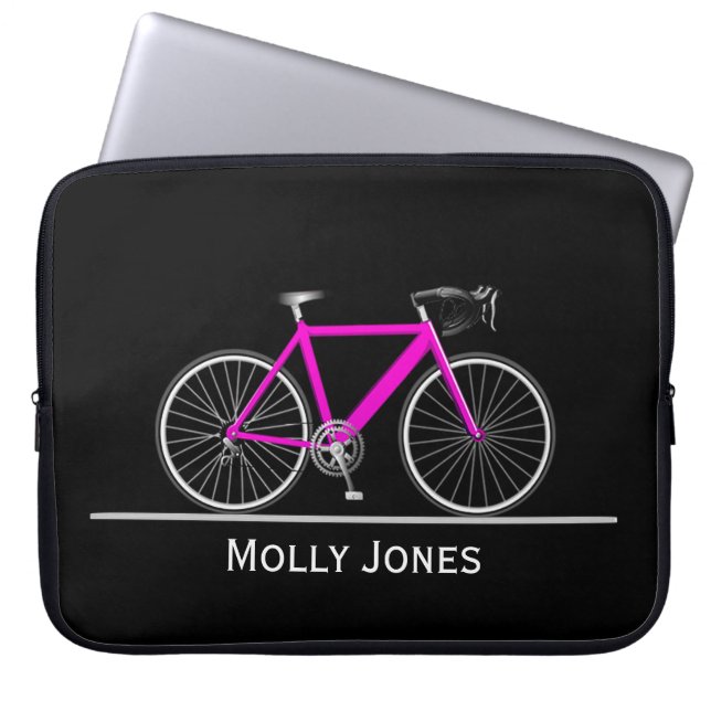 Capa Para Notebook Bicicleta Rosa Neon com Nome em Preto (Frente)