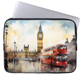 Capa Para Notebook Big Ben e ônibus vermelho em Londres