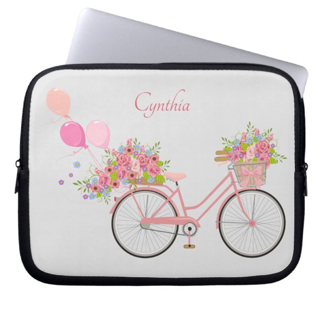 Capa Para Notebook Bike Floral Rosa Quimológica Personalizada (Frente)