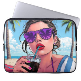 Capa Para Notebook Bikini roxo, óculos de sol e mulher Bandana