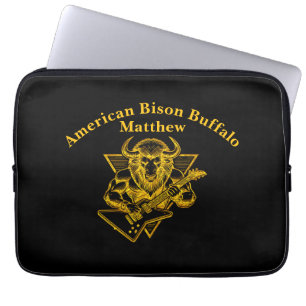 Capa Para Notebook Bisão Búfalo Dourado Tocando Guitarra