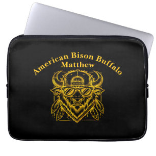 Capa Para Notebook Bisão de Ouro na moda com óculos de sol e chapéu