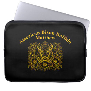 Capa Para Notebook Bisão Dourada Entre Flores