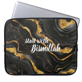 Capa Para Notebook Bismillah Alhamdullilah Gold Black Agate