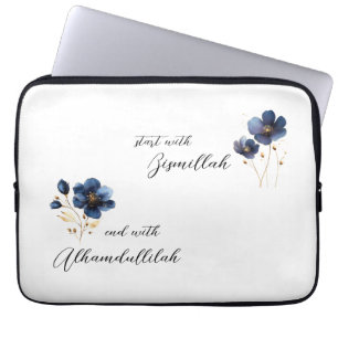 Capa Para Notebook Bismillah Alhamdullilah Navy Dourado Floral