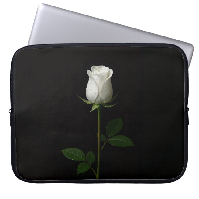 Capa Para Notebook Black 4 Luxe Laptop Sleeve, Pure White Rose (Frente)