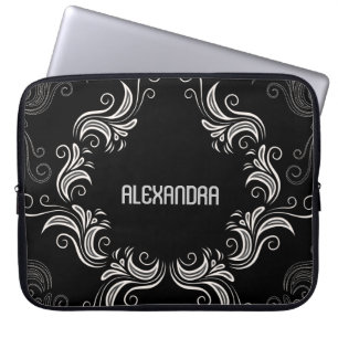 Capa Para Notebook Black A& White Barroco Swirls Monograma
