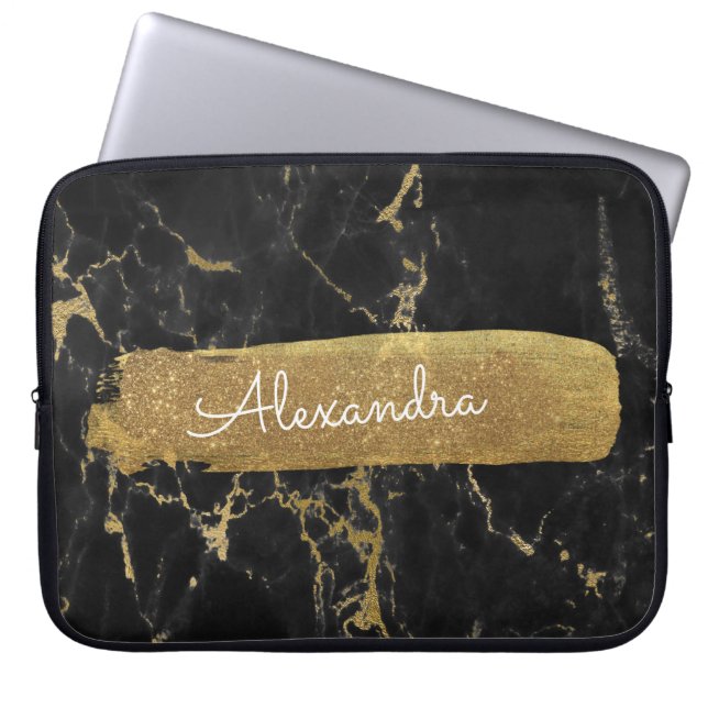 Capa Para Notebook Black and Marble with Gold Foil and Glitter (Frente)