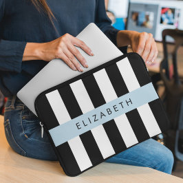 Capa Para Notebook Black and White Stripes, Stripes, Linhas, Seu Nome