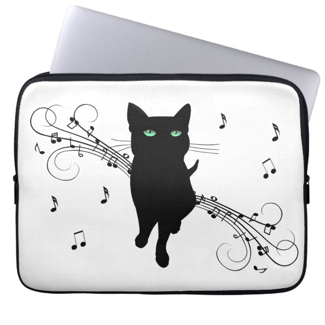 Capa Para Notebook Black Cat Surrounded by Whispering Notes of Music (Frente)