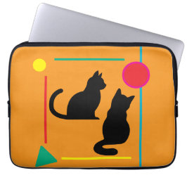 Capa Para Notebook Black Cats & Geo Pattern Orange Electronics Bag