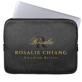 Capa Para Notebook Black Leather Texture Custom Laptop Sleeve Design