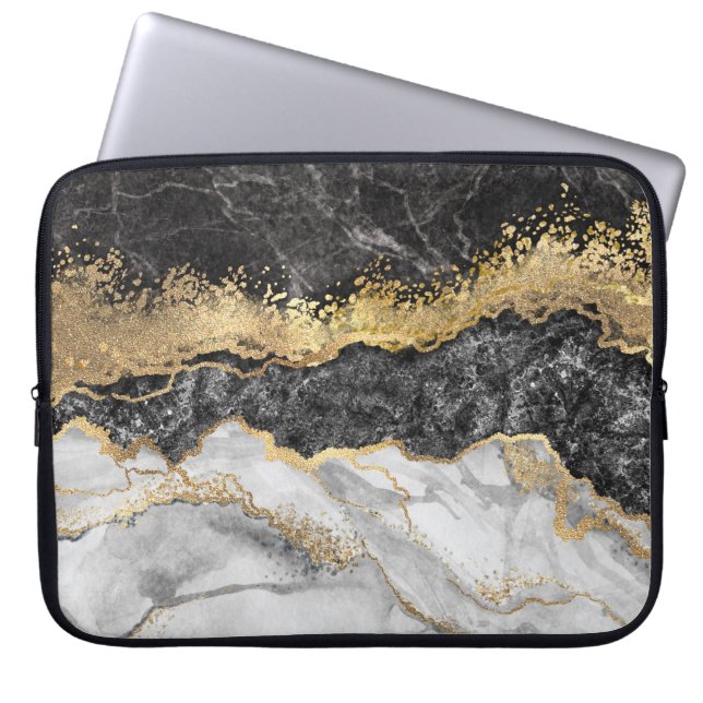 Capa Para Notebook Black Marble Design Laptop Case Sleeve (Frente)