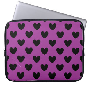 Capa Para Notebook Black polka hearts on purple