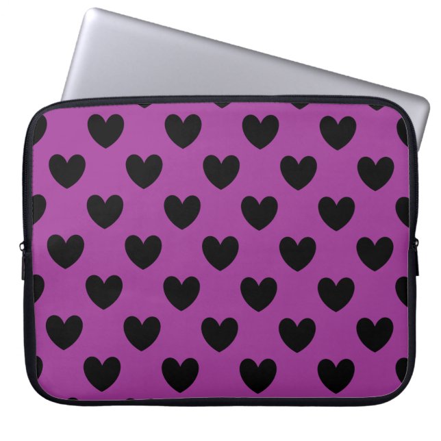 Capa Para Notebook Black polka hearts on purple (Frente)