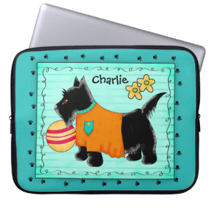 Capa Para Notebook Black Scottie Terrier Dog Name Personalizado Teal