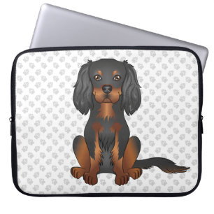 Capa Para Notebook Black & Tan Cavalier King Charles Spaniel & Paws