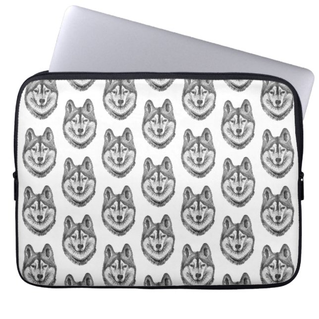 Capa Para Notebook Black & White Ink & Watercolor Siberian Husky (Frente)