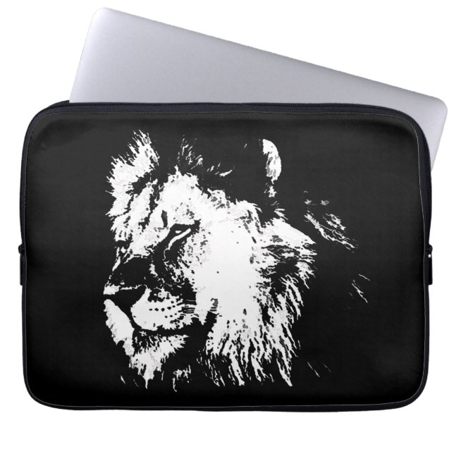 Capa Para Notebook Black White Lion - Animal Pop Art (Frente)