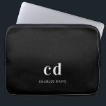 Capa Para Notebook Black white monogram initails name minimalist<br><div class="desc">A classic chic black background. Personalize and add your monogram initials written with white block letters and your name in white. Modern,  trendy and simple.</div>