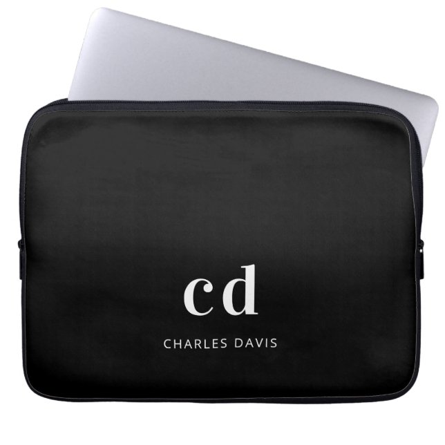Capa Para Notebook Black white monogram initails name minimalist (Frente)