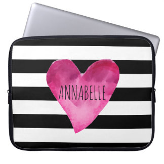 Capa Para Notebook Black + White Stripes Watercolor Monograma